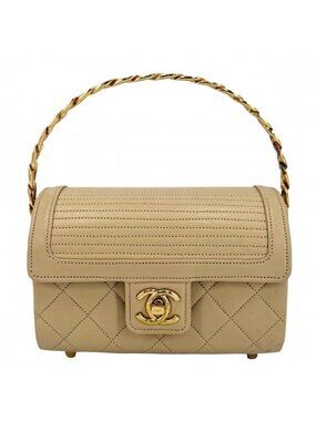 Chanel Boys Quilted Top Handle Mini Bag Vintage CC Logo Lambskin Beige Gold